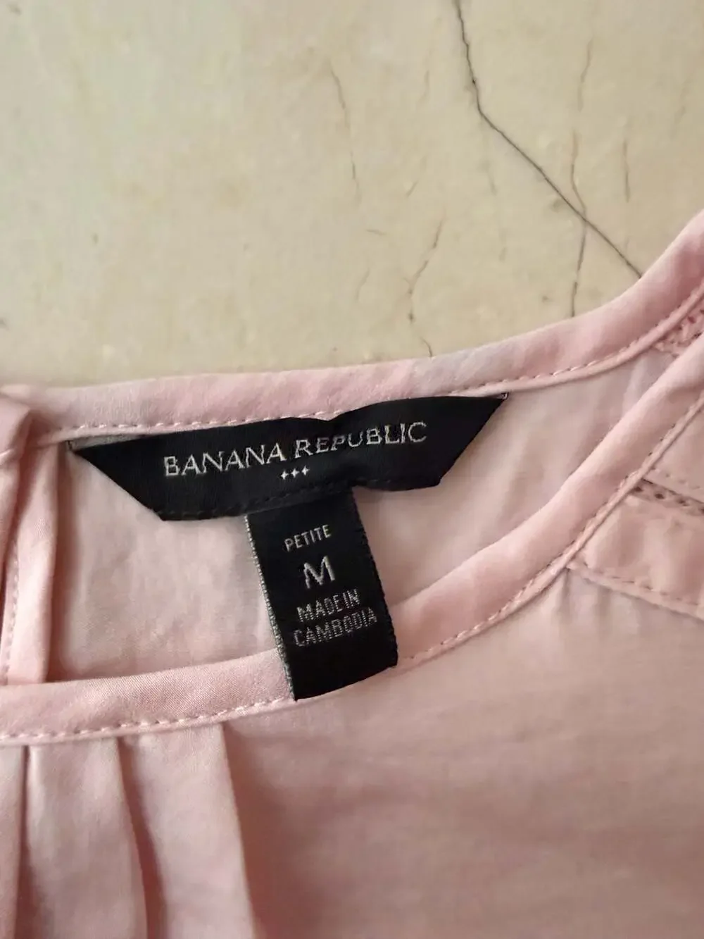 Banana Republic Women's Petite Pleated Neckline Cap Sleeve Blouse in Blush Pink